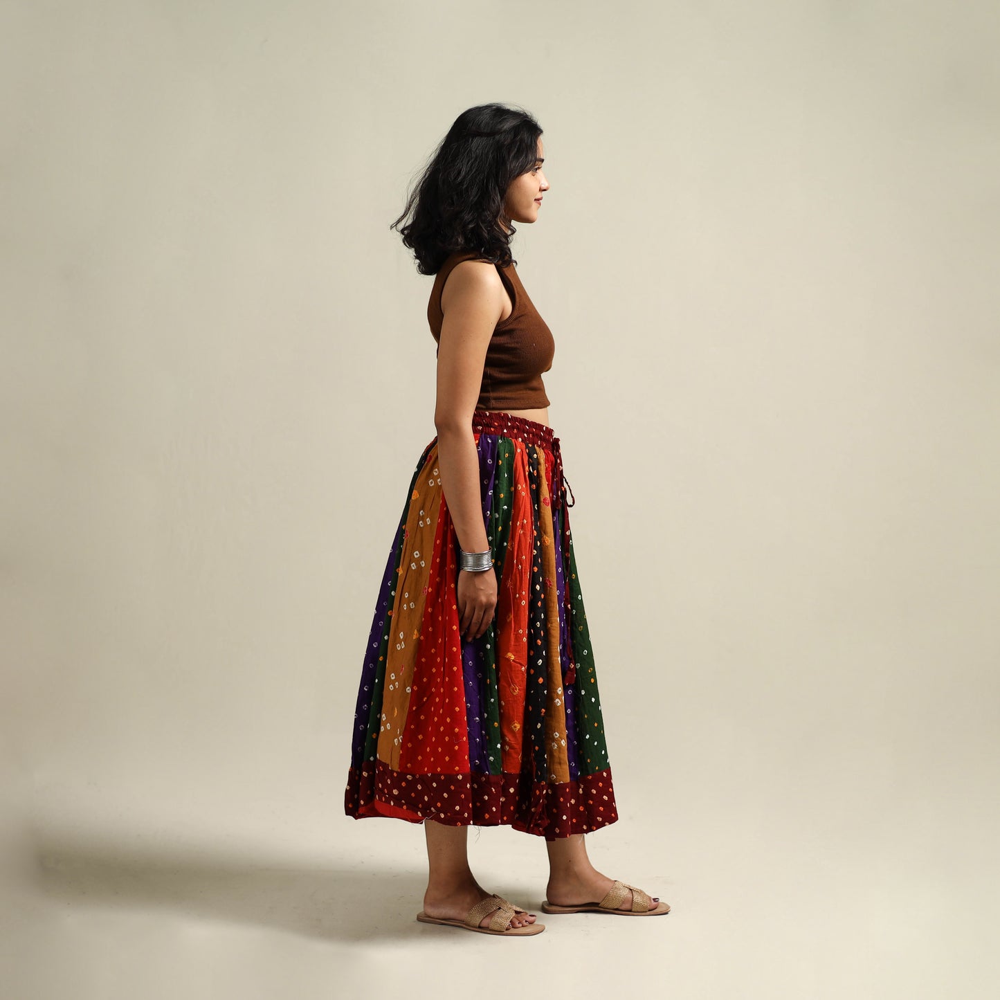 Multicolor - Bandhani Tie-Dye Patchwork Cotton Short Skirt 63