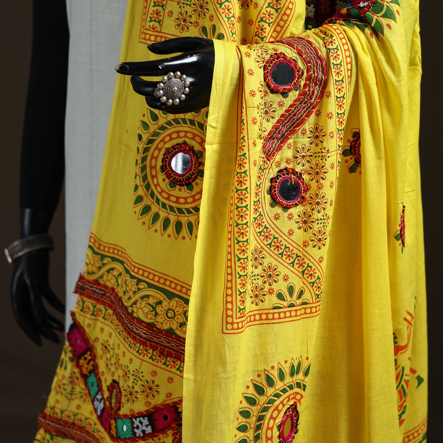 Kutch Hand Embroidered Mirror Work Printed Cotton Dupatta 02