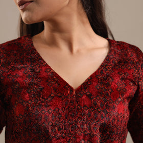 Red - Velvet Natural Dyed Ajrakh Print Blouse 02