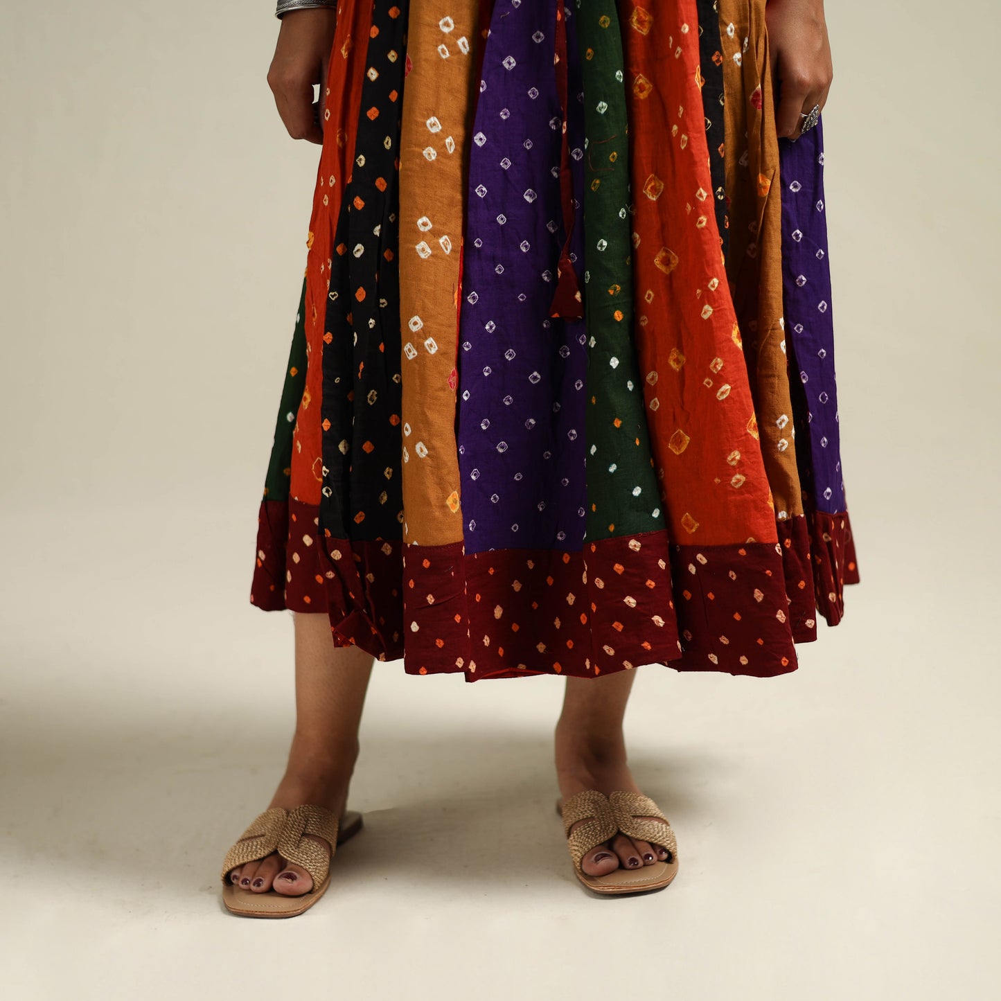 Multicolor - Bandhani Tie-Dye Patchwork Cotton Short Skirt 63