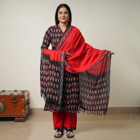 Buy Pochampally Ikat Weave Cotton Kurta with Palazzo & Dupatta Set 01 Online l iTokri.com