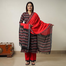 Buy Pochampally Ikat Weave Cotton Kurta with Palazzo & Dupatta Set 01 Online l iTokri.com