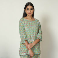 Green - Sanganeri Block Printed Cotton Night Suit Set 18