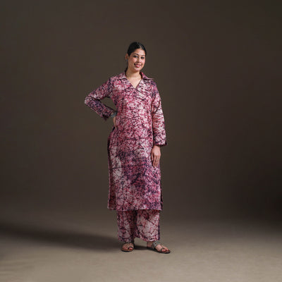 Hand Batik Print Cotton Straight Kurta with Palazzo Set for women 19