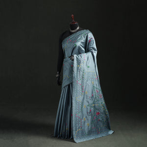 Grey - Hand Embroidered Silk Saree 41