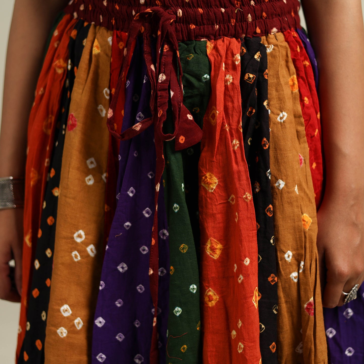 Multicolor - Bandhani Tie-Dye Patchwork Cotton Short Skirt 63