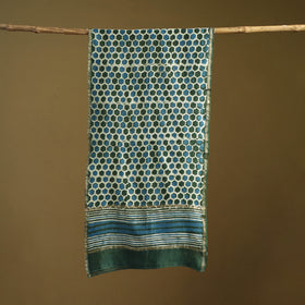 Green - Pipad Hand Block Print Natural Dyed Chanderi Silk Handloom Stole 73