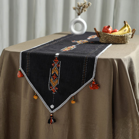 Black - Tribal Hand Embroidered Table Runner by Kamli 15