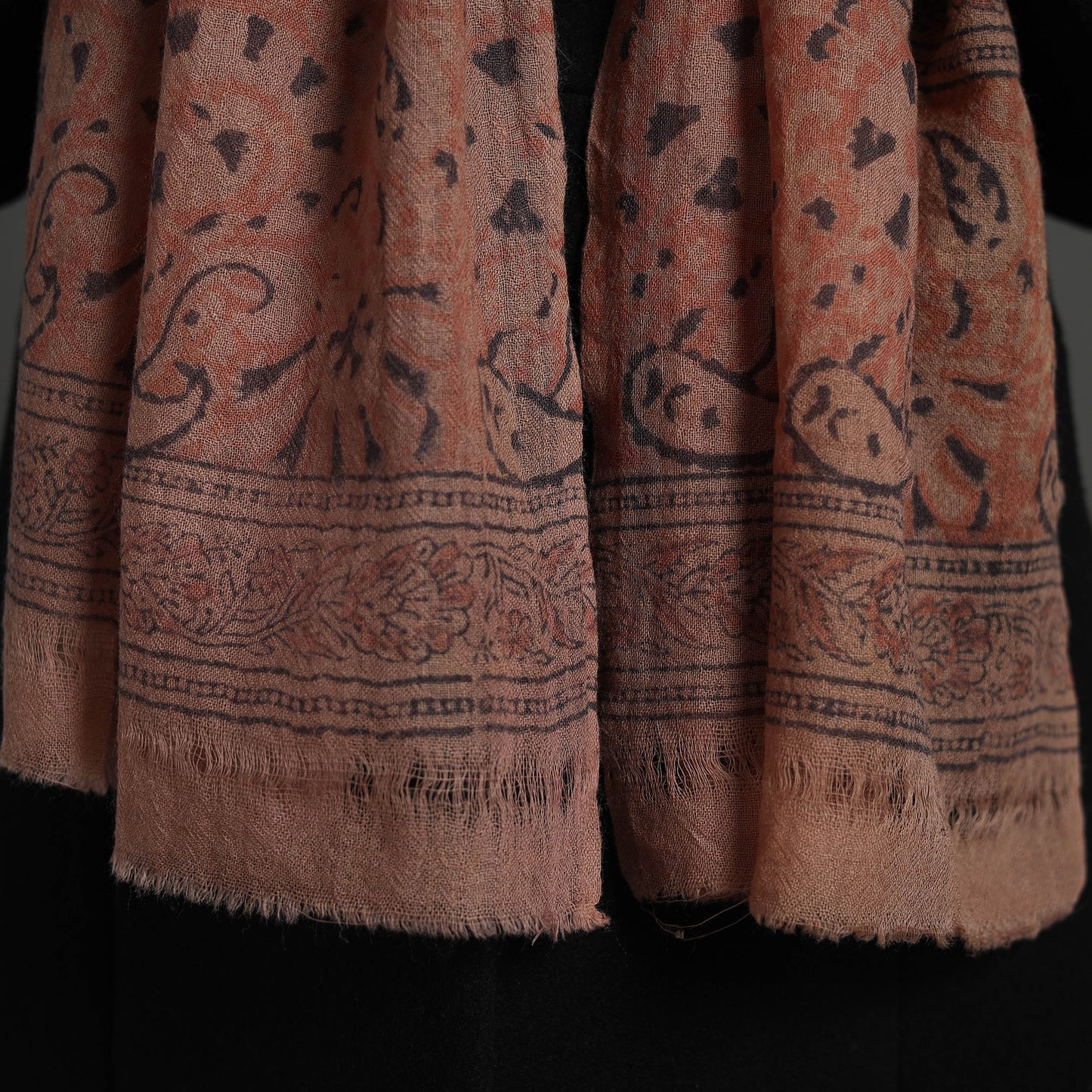 Orange - Block Print Pedana Kalamkari Wool Stole 21