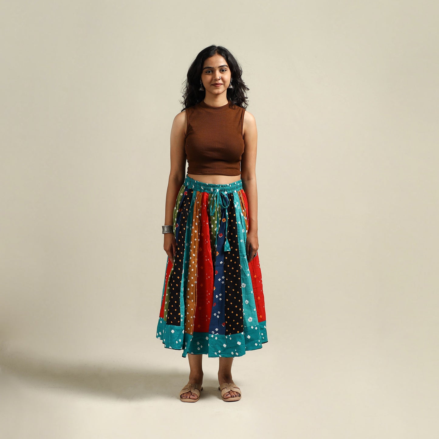 Multicolor - Bandhani Tie-Dye Patchwork Cotton Short Skirt 64