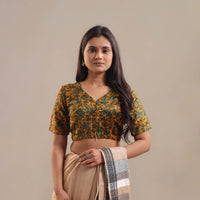 Yellow - Velvet Natural Dyed Ajrakh Print Blouse 01