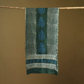 Green - Pipad Hand Block Print Natural Dyed Chanderi Silk Handloom Stole 75