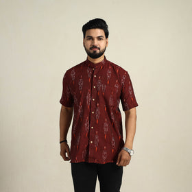 Maroon - Half Sleeve Men Cotton Pochampally Ikat Shirt 10