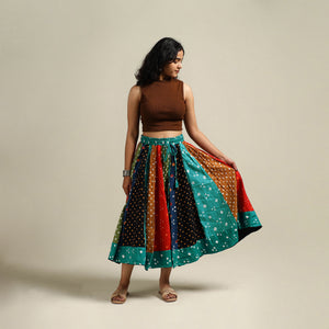 Multicolor - Bandhani Tie-Dye Patchwork Cotton Short Skirt 64