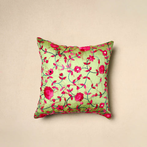 Green - Chinon Phulkari Embroidered Cushion Cover 06