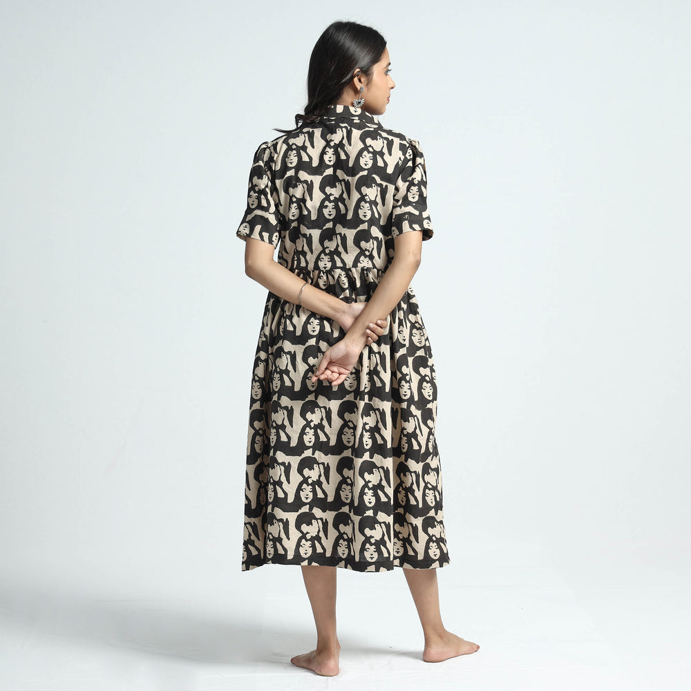 Black - Bindaas Art Block Printed Cotton Dress