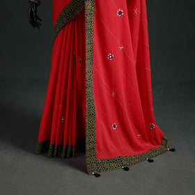 Tagai & Mirror Embroidered Ajrakh Patchwork Pure Mul Cotton Saree with Blouse Piece 02