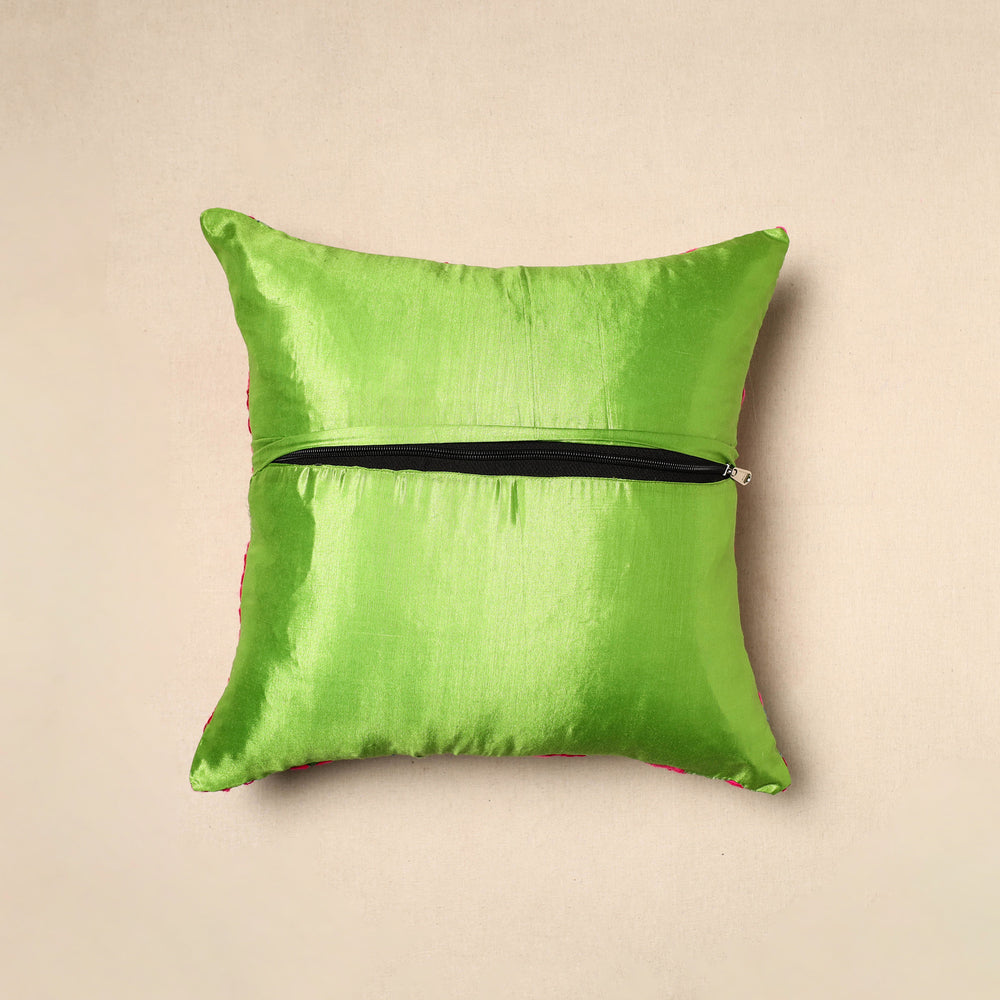 Green - Chinon Phulkari Embroidered Cushion Cover (16 x 16 in) 06