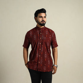 Maroon - Half Sleeve Men Cotton Pochampally Ikat Shirt 10