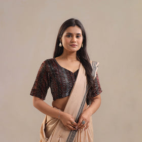 Velvet Natural Dyed Multicolor Ajrakh Print Blouse Online
