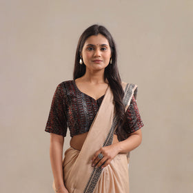 Velvet Natural Dyed Multicolor Ajrakh Print Blouse Online