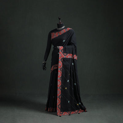 Tagai & Mirror Embroidered Ajrakh Patchwork Pure Mul Cotton Saree with Blouse Piece 01