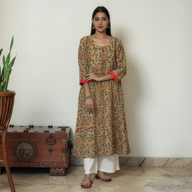 Buy Hand Block Print Cotton A-Line Kalamkari Kurta For Women