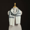 White - Plain Fine Wool Stole with Woven Border for Women 19