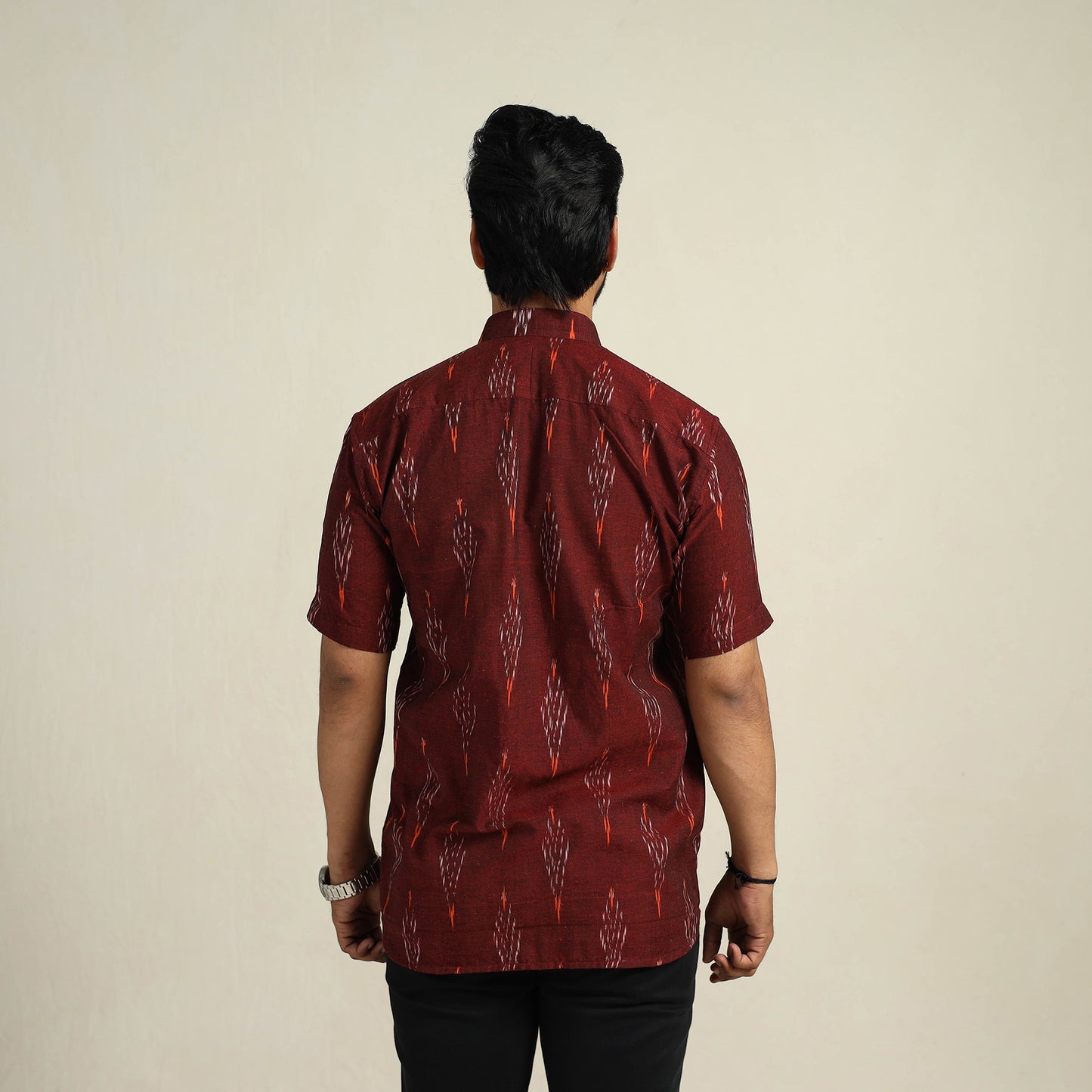 Maroon - Half Sleeve Men Cotton Pochampally Ikat Shirt 10