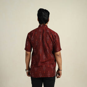 Maroon - Half Sleeve Men Cotton Pochampally Ikat Shirt 10