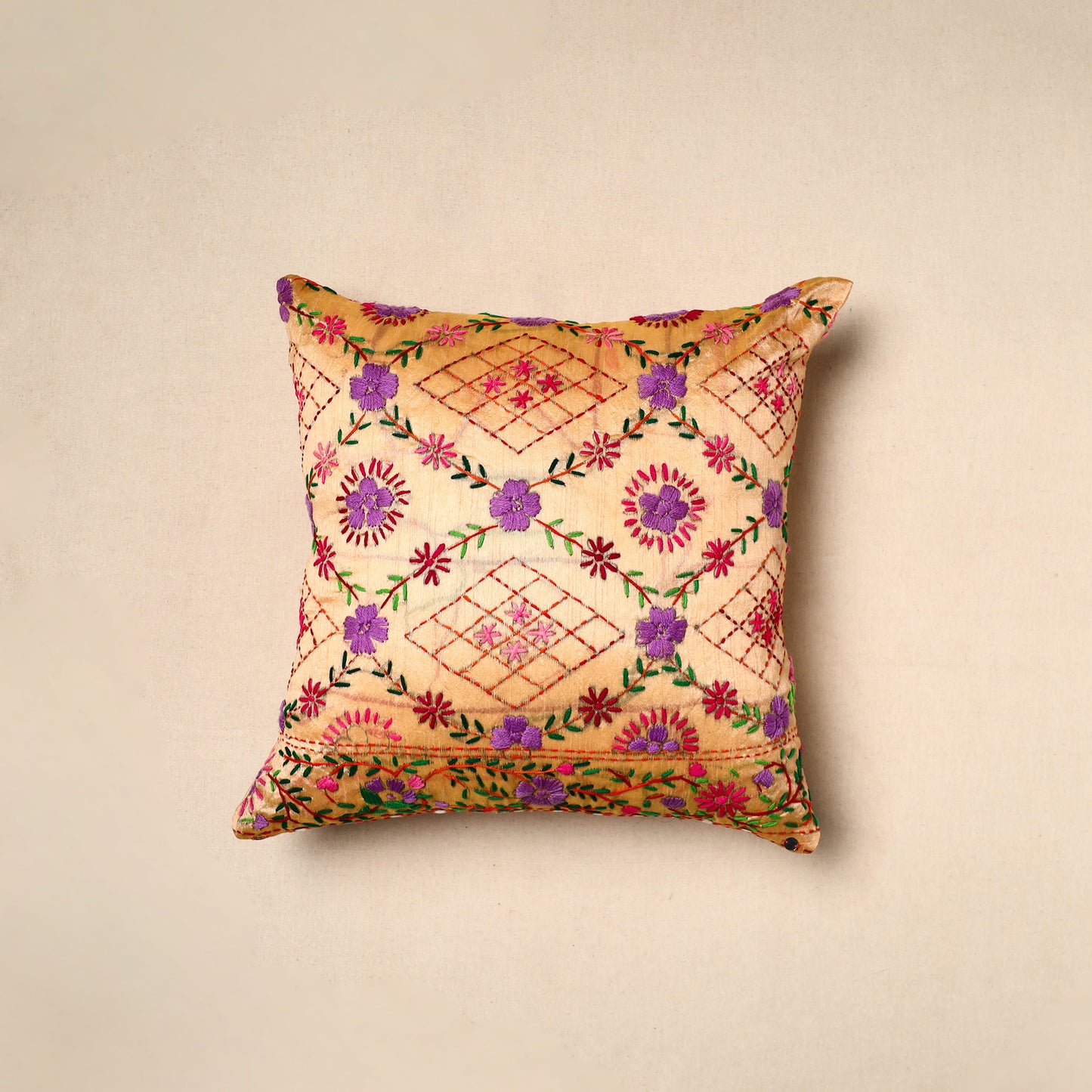 Chinon Phulkari Embroidered Cushion Cover (16 x 16 in) 07