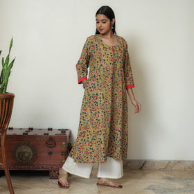 Buy Hand Block Print Cotton A-Line Kalamkari Kurta For Women