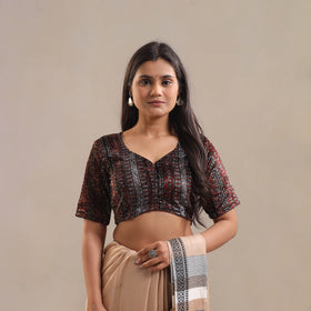 Velvet Natural Dyed Multicolor Ajrakh Print Blouse Online