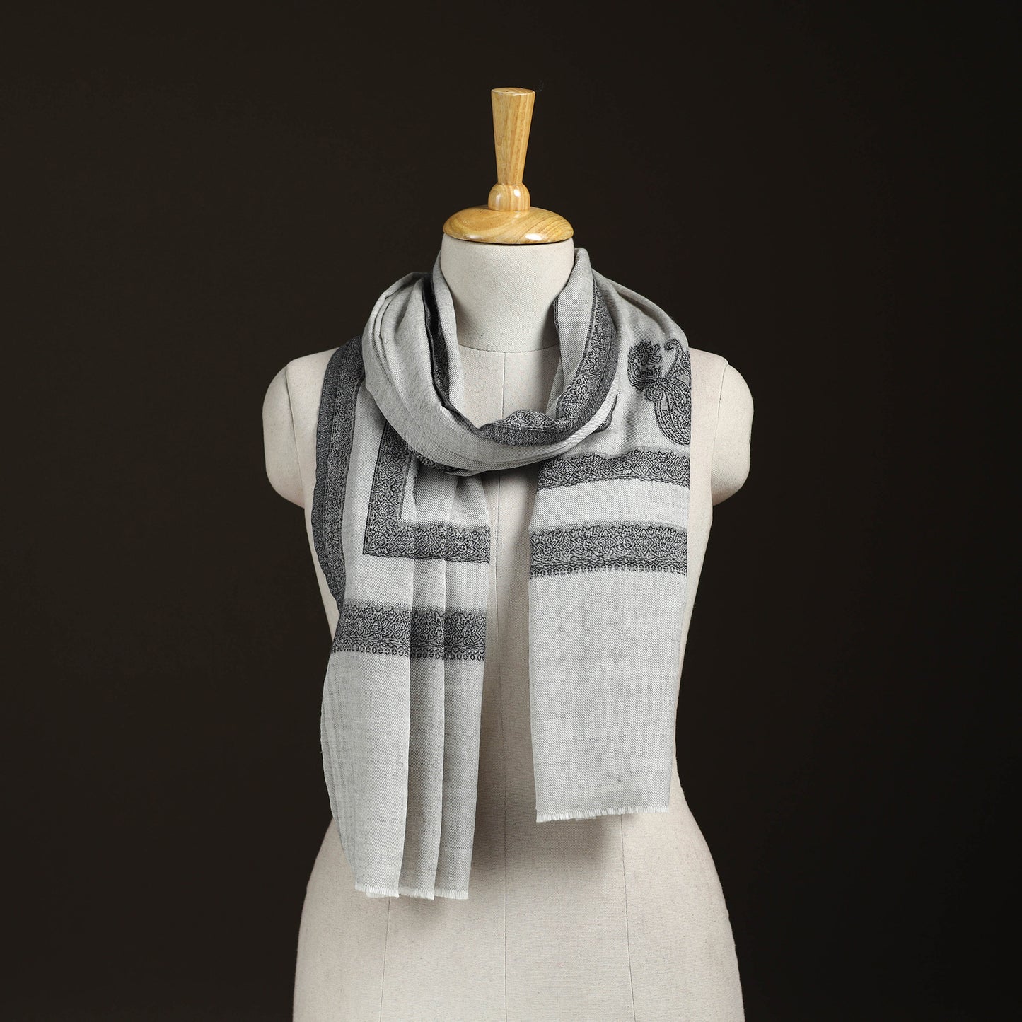 Plain Fine Wool Stole with Woven Border for Women 20