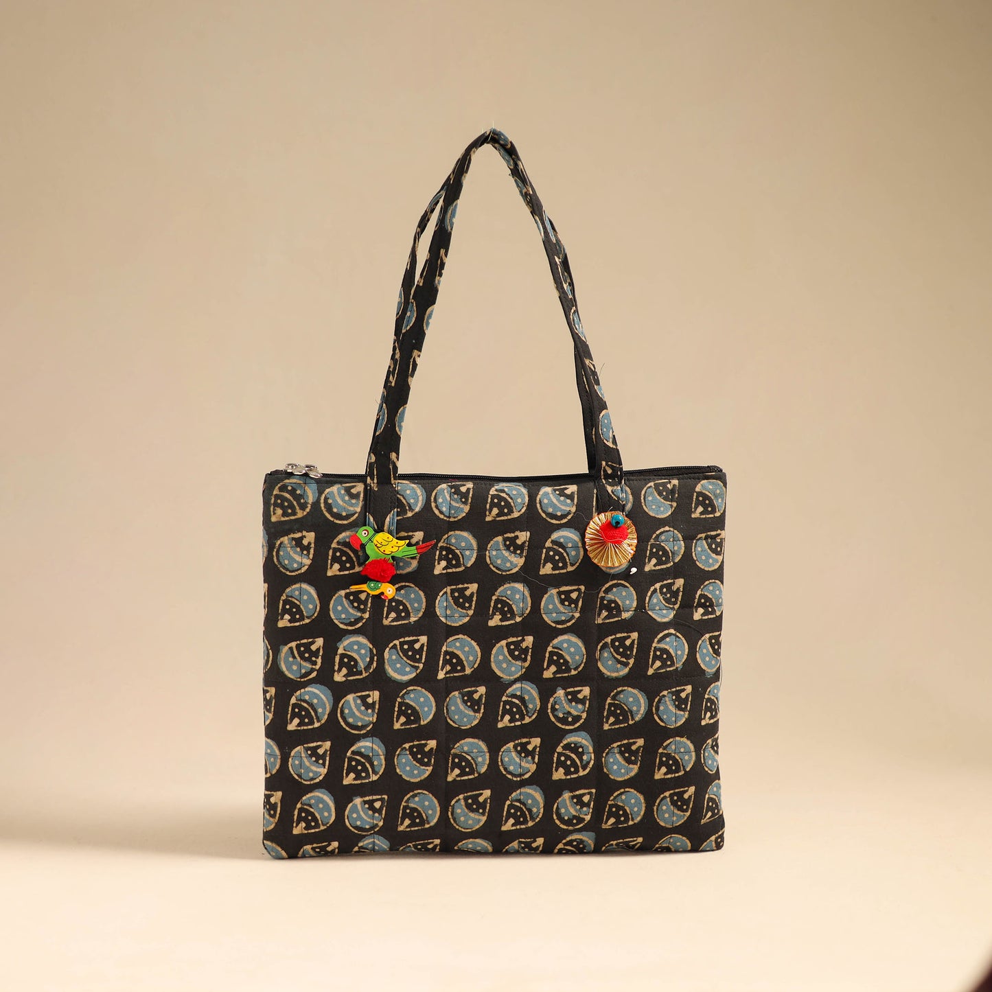 Black Handcrafted Quilted Cotton Handbag