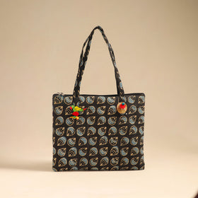 Black Handcrafted Quilted Cotton Handbag