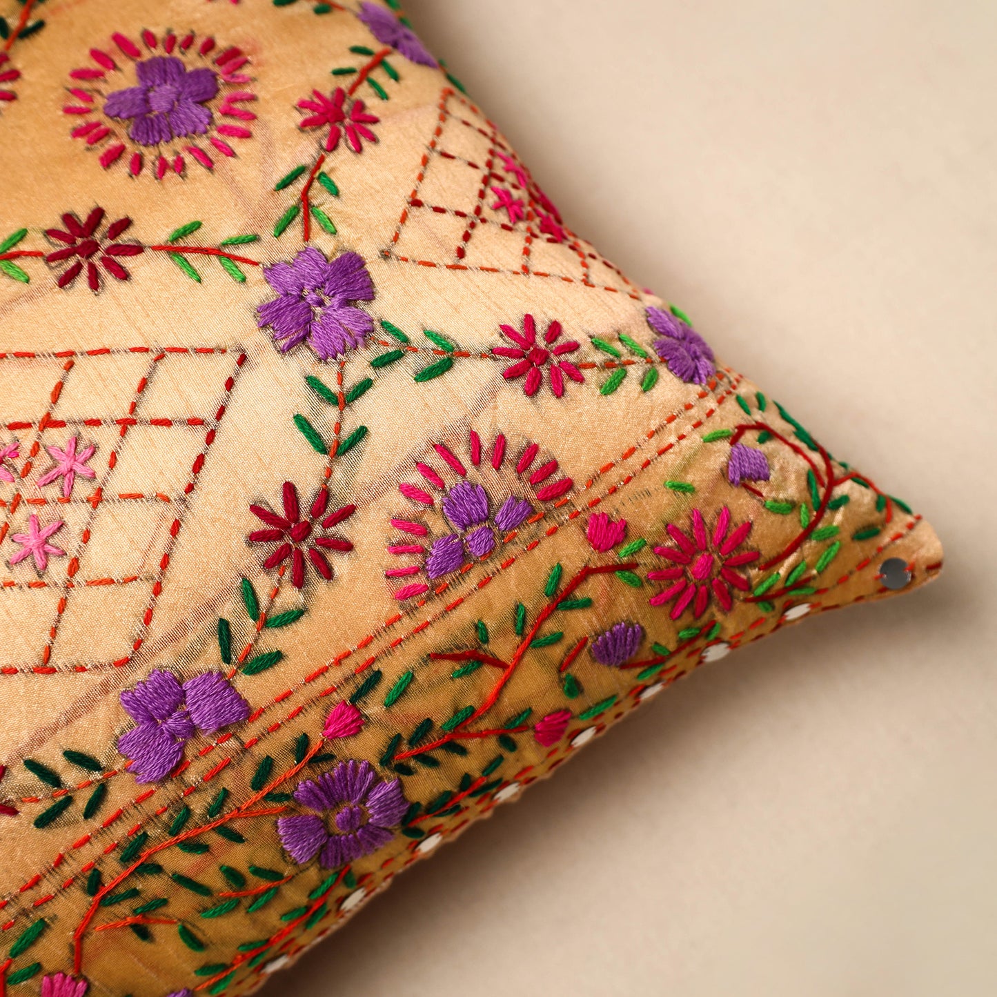 Chinon Phulkari Embroidered Cushion Cover (16 x 16 in) 07