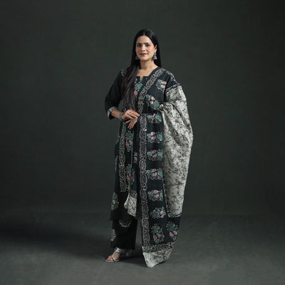 Indonesian Hand Batik Print Cotton Suit Set with Dupatta for Women 05