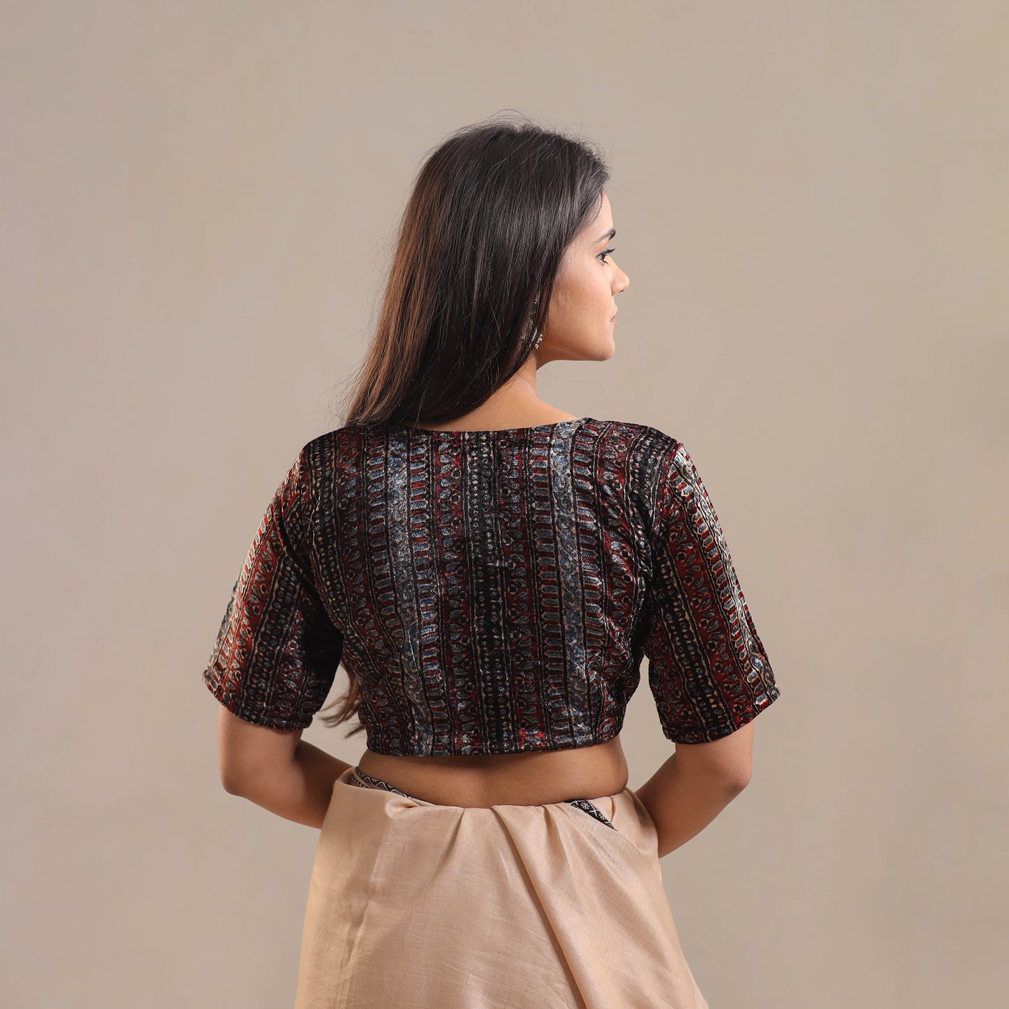 Velvet Natural Dyed Ajrakh Print Blouse 10