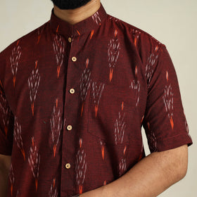 Maroon - Half Sleeve Men Cotton Pochampally Ikat Shirt 10