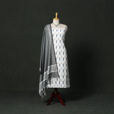 White - pochampally ikat cotton 2pc unstitched dress
