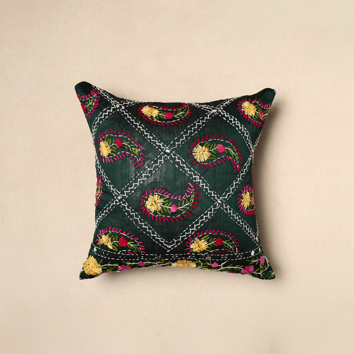 Chinon Phulkari Embroidered Cushion Cover (16 x 16 in) 08