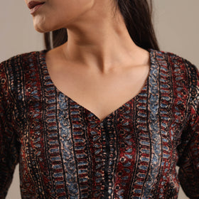 Velvet Natural Dyed Multicolor Ajrakh Print Blouse Online