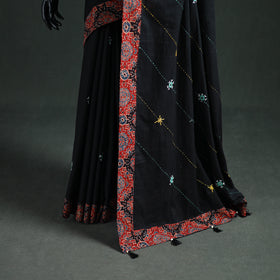 Tagai & Mirror Embroidered Ajrakh Patchwork Pure Mul Cotton Saree with Blouse Piece 01