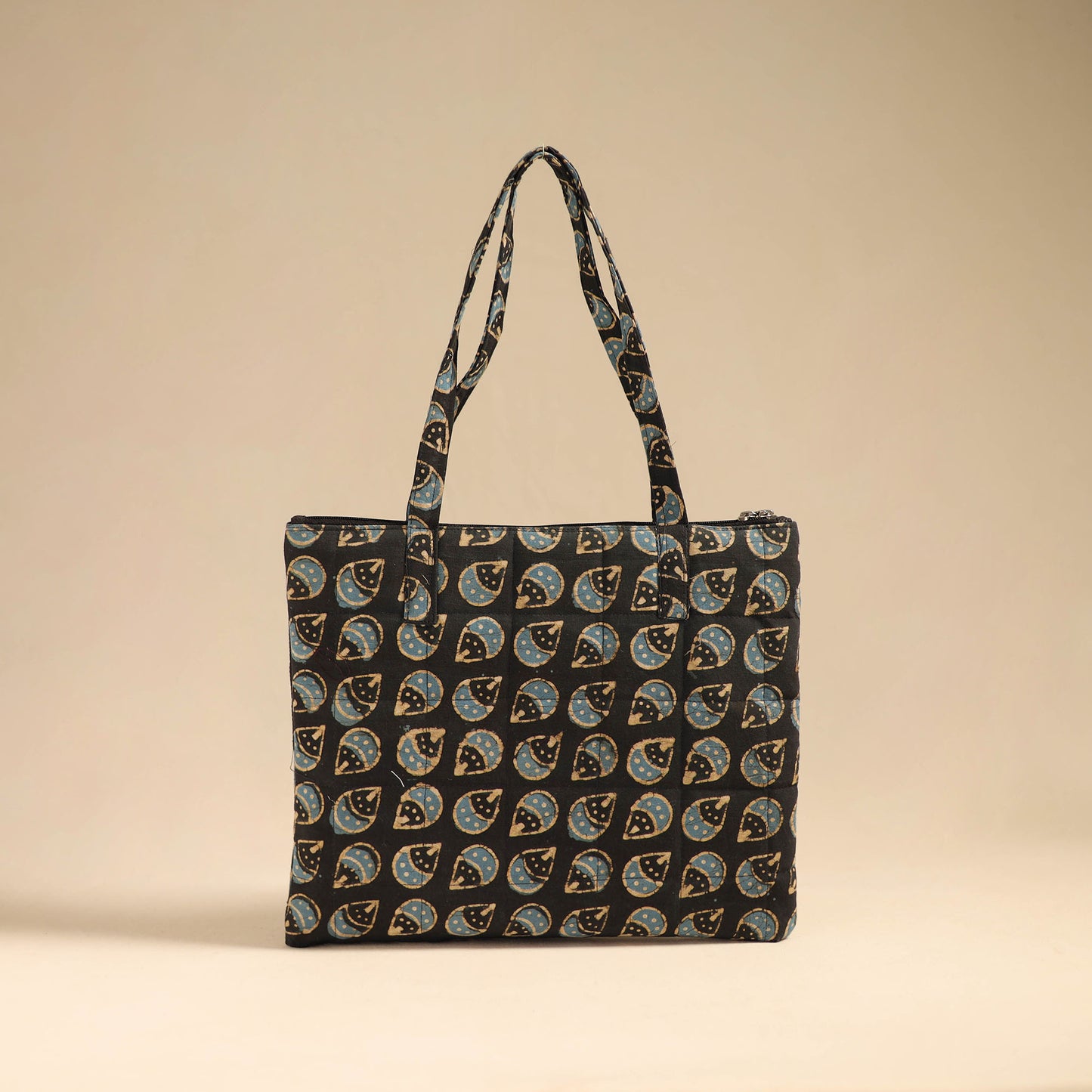 Black Handcrafted Quilted Cotton Handbag