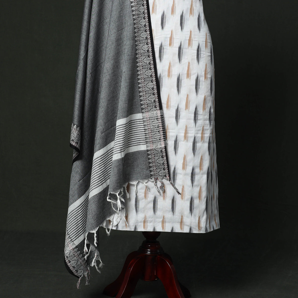 White - pochampally ikat cotton 2pc unstitched dress