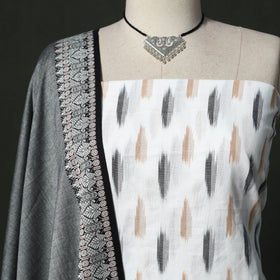 White - pochampally ikat cotton 2pc unstitched dress