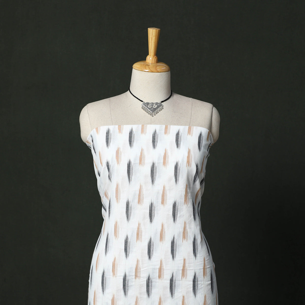 White - pochampally ikat cotton 2pc unstitched dress