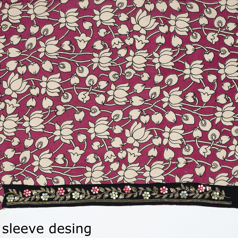 Pink - Zardozi Hand Embroidered Kalamkari Cotton Blouse Piece 29