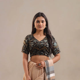Black Velvet Natural Dyed Ajrakh Print Blouse 